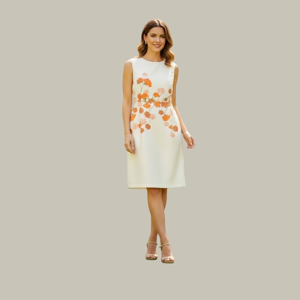 Giambattista Valli Dress L Silk Off-White Orange Floral Luxury Formal Vtg